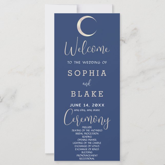 Programa de Casamento Lua Crescente Dourada Azul C (Frente)