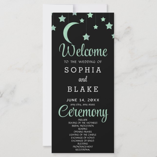 Programa de Casamento Lua Crescente Estrelas Verde (Frente)