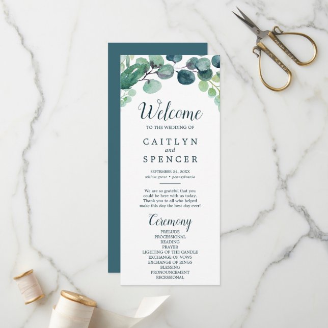 Programa de Casamento Lush Greenery & Eucalyptus (Frente/Verso In Situ)