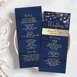Programa de Casamento Luzes de Corda Azul Rústico