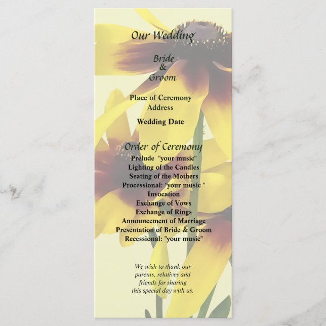 Programa de Casamento Margaridas Amarelas e Marron (Frente)
