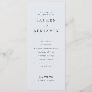 Programa de Casamento Minimalista Azul Elegante