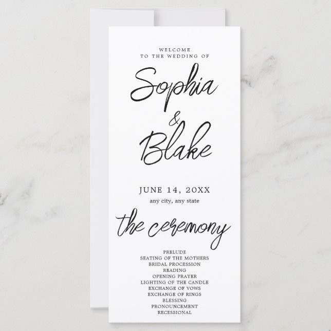 Programa de Casamento Minimalista Branco Moderno (Frente)