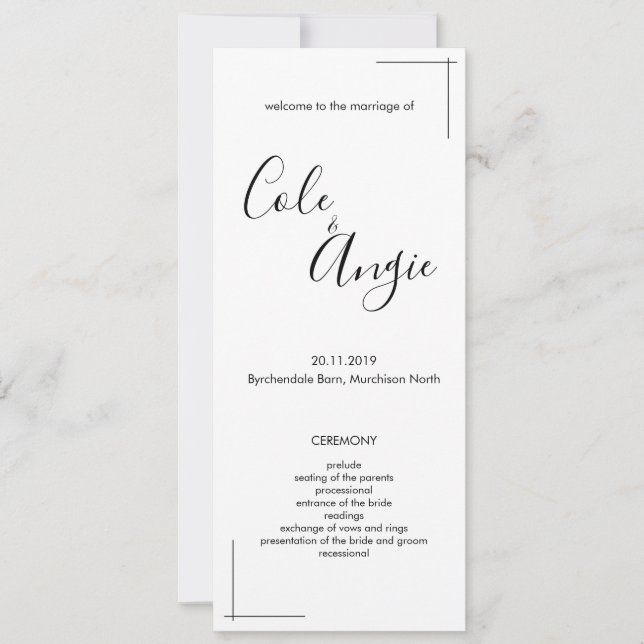 Programa de Casamento Minimalista com Bordas Cruza (Frente)