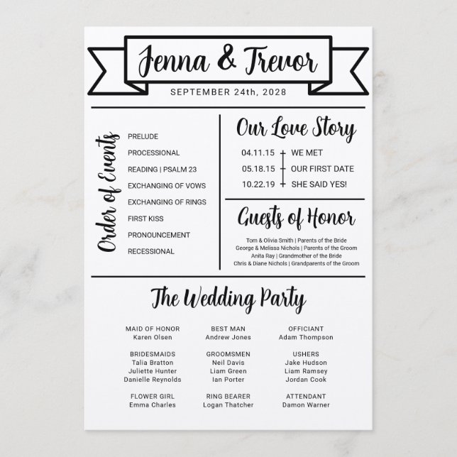 Programa de Casamento Minimalista Divertido Sobre  (Frente)