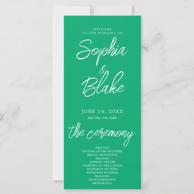 Programa de Casamento Minimalista Jade Verde Moder (Frente)