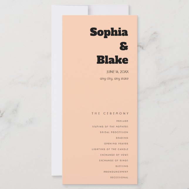 Programa de Casamento Minimalista Laranja Apricot  (Frente)