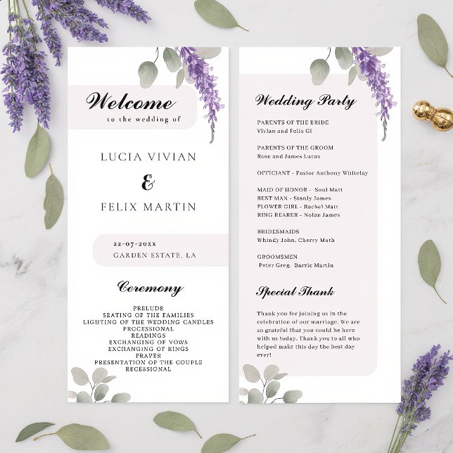 Programa de Casamento Minimalista Lavanda Eucalipt (Criador carregado)
