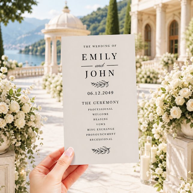 Programa de Casamento Minimalista Moderno Preto e  (Criador carregado)