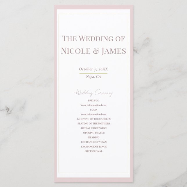 Programa de Casamento Minimalista Moderno Rosa e D (Frente)