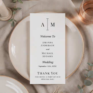 Programa de Casamento Minimalista Monograma Preto