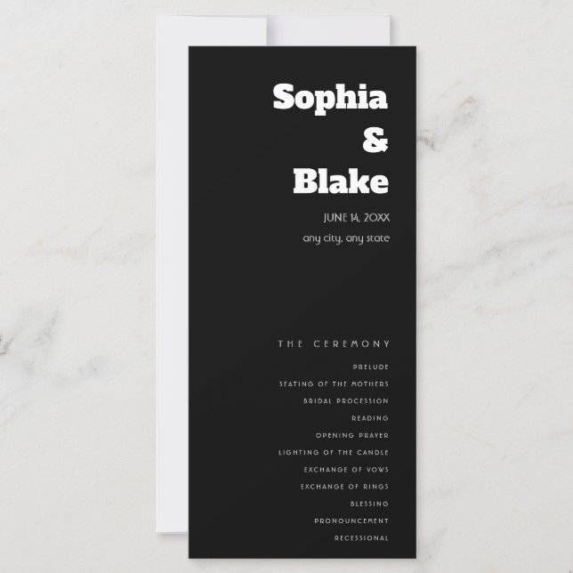 Programa de Casamento Minimalista Preto Simples (Frente)