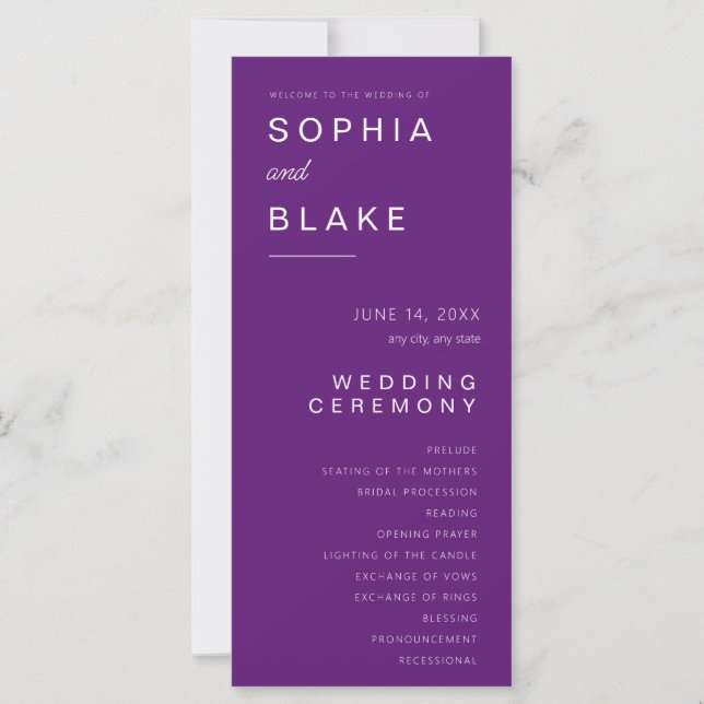 Programa de Casamento Minimalista Roxo Escuro Simp (Frente)