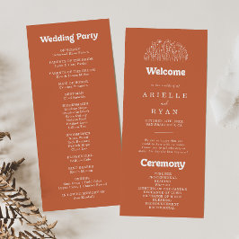 Programa de Casamento Minimalista Terracota com Fl