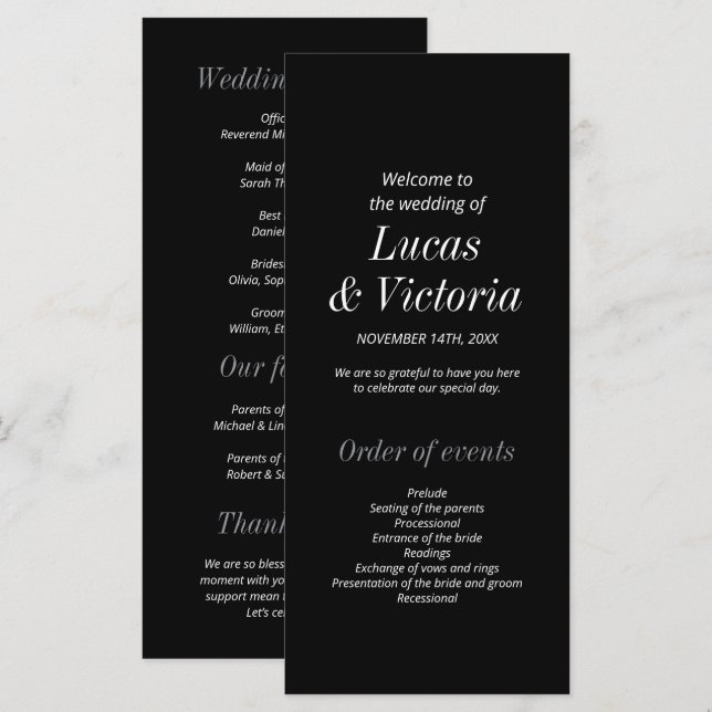 Programa de Casamento Mínimo Branco e Negro (Frente/Verso)