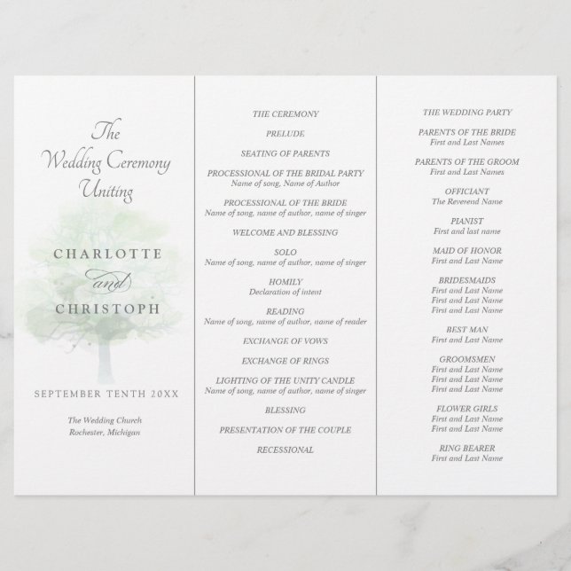 Programa de casamento Misty tree Tri-Fold (Frente)