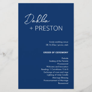 Programa de Casamento Moderno Azul Marinho Minimal