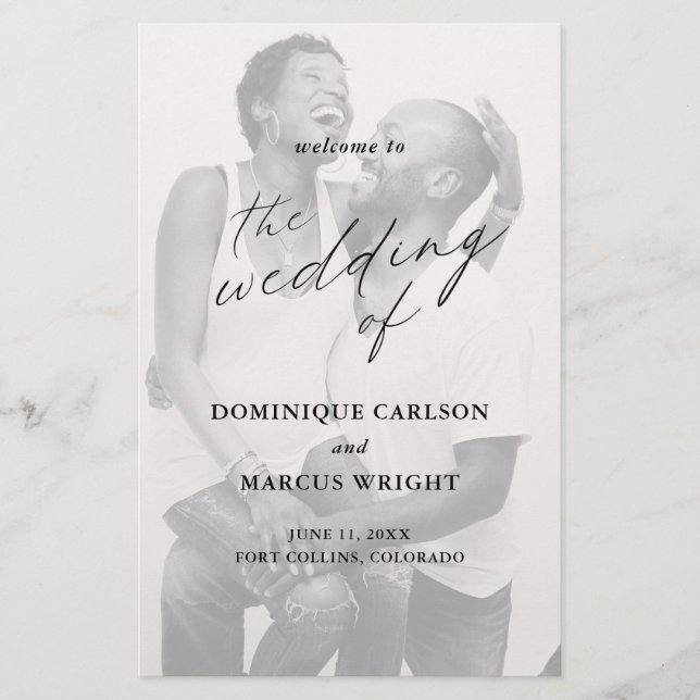 Programa de Casamento Moderno com Caligrafia Elega (Frente)
