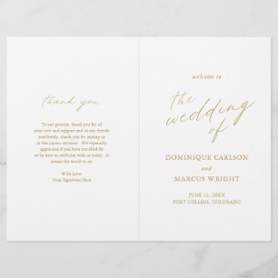 Programa de Casamento Moderno com Caligrafia em Ou