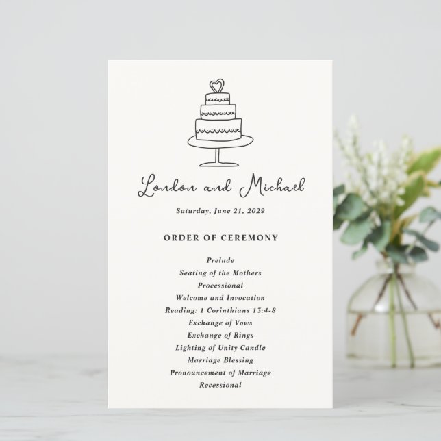 Programa de Casamento Moderno com Desenho à Mão de (Em pé/Frente)