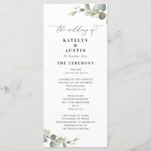 programa de casamento moderno com eucalipto verde