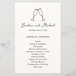 Programa de Casamento Moderno com Flutes Desenhada