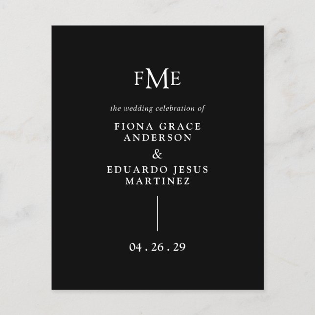 Programa de Casamento Moderno com Monograma Fiona  (Frente)