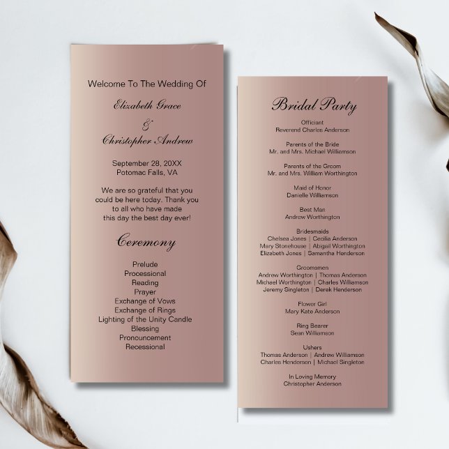 Programa de Casamento Moderno de Tendy Rosa-Dourad (Rose Gold Pink Modern Trendy Wedding Program Cards)