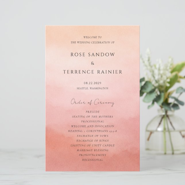 Programa de Casamento Moderno Elegante Coral Costa (Em pé/Frente)
