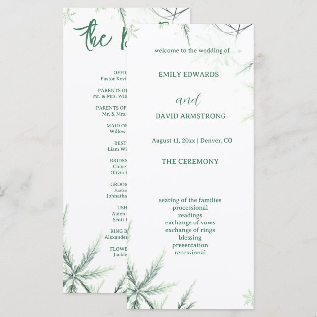 Programa de Casamento Moderno Elegante Simples (Frente/Verso)