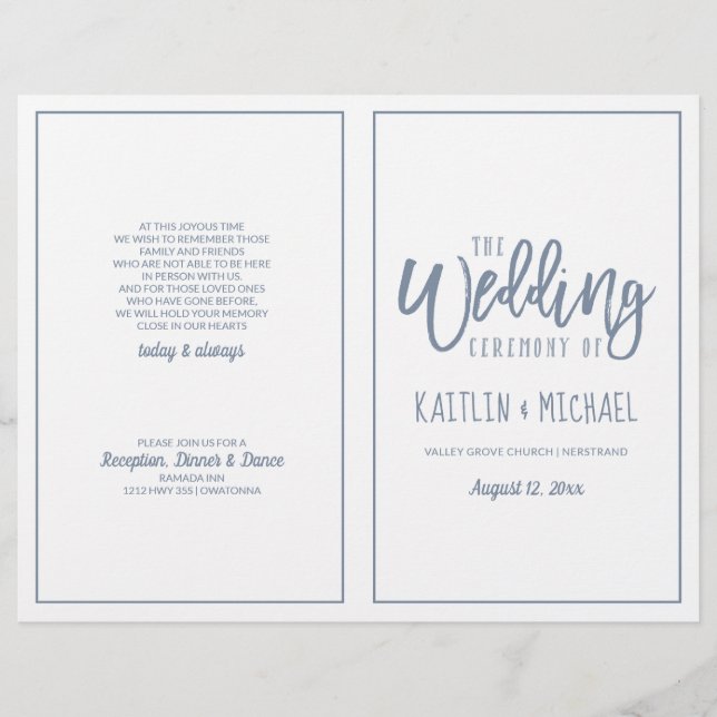 Programa de Casamento Moderno em Dusty Blue - Brus (Frente)