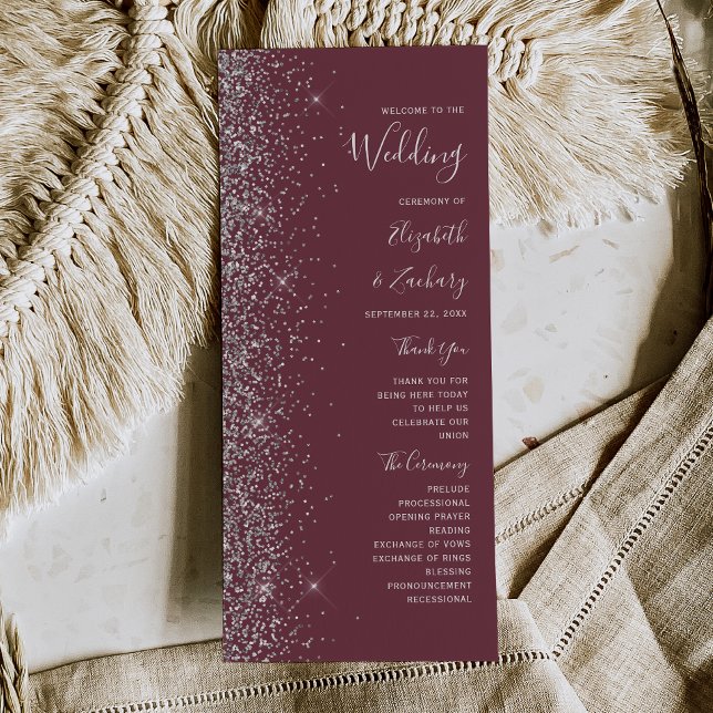 Programa de Casamento Moderno em Glitter Prata Bur (Criador carregado)