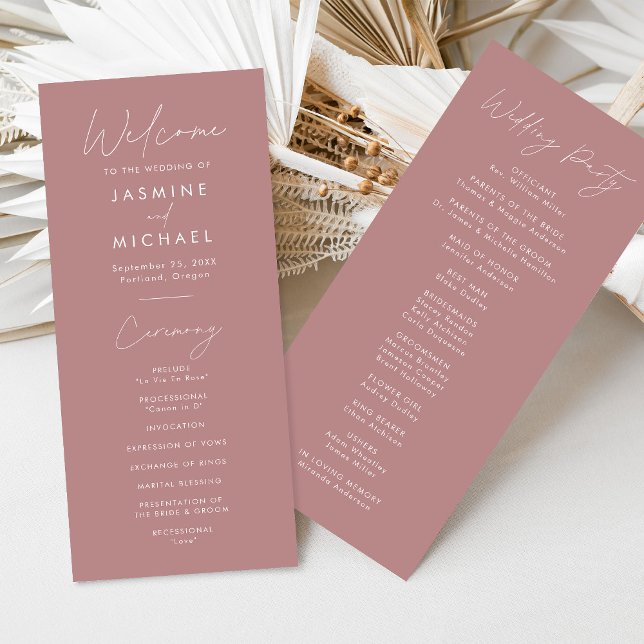 Programa de Casamento Moderno em Script Rosa Empoe (Criador carregado)