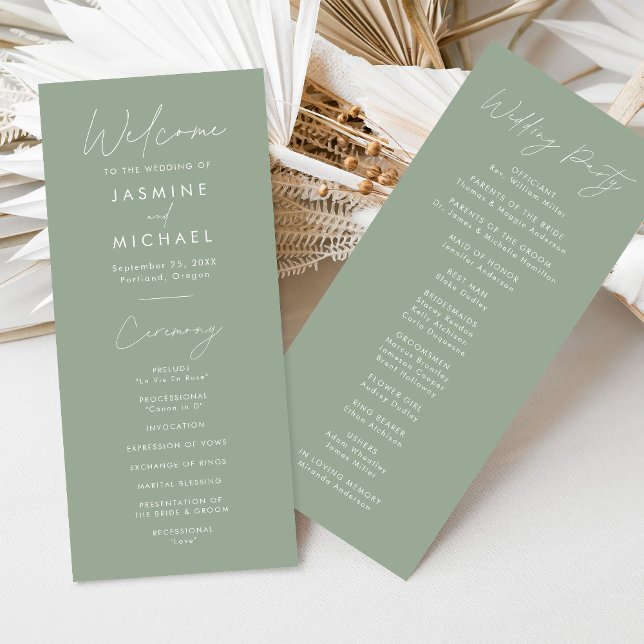 Programa de Casamento Moderno em Verde Sage com Le (Criador carregado)