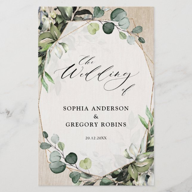 Programa de Casamento Moderno Eucalyptus Sage Gree (Frente)