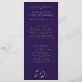 Programa de casamento moderno floral azul e cobre