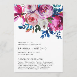 Programa de Casamento Moderno Floral Rosa Elegante