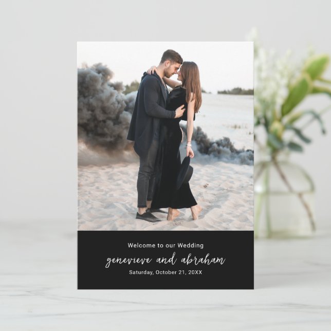 Programa de Casamento Moderno Foto Preta Limpa (Em pé/Frente)