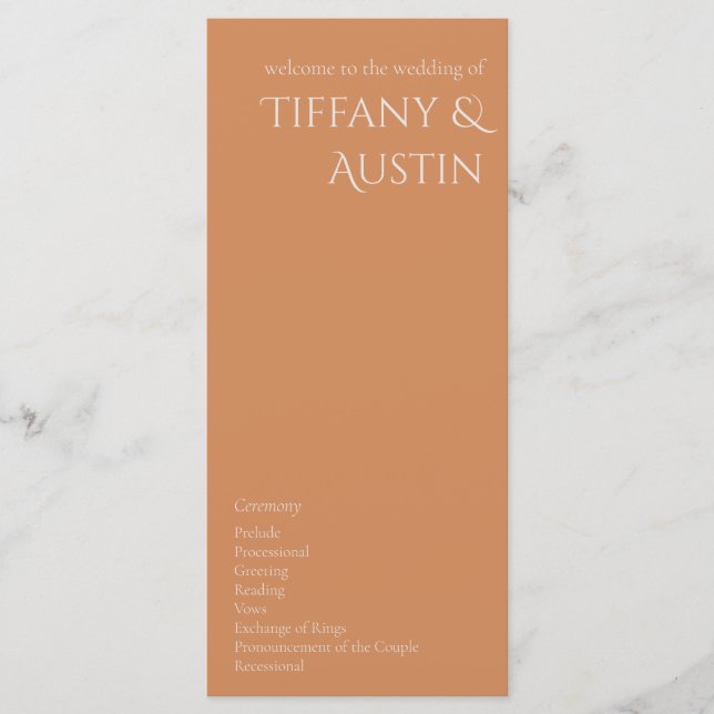 Programa de Casamento Moderno Laranja Queimado (Frente)