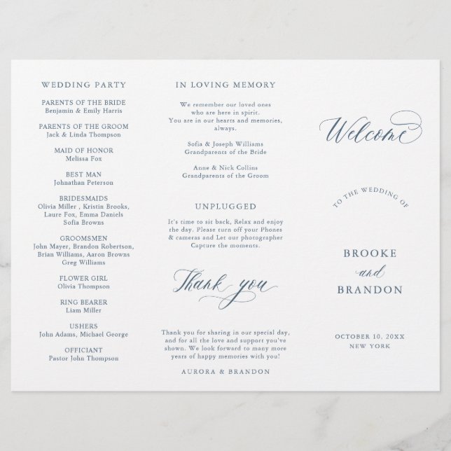 Programa de Casamento Moderno Simples Elegante (Frente)