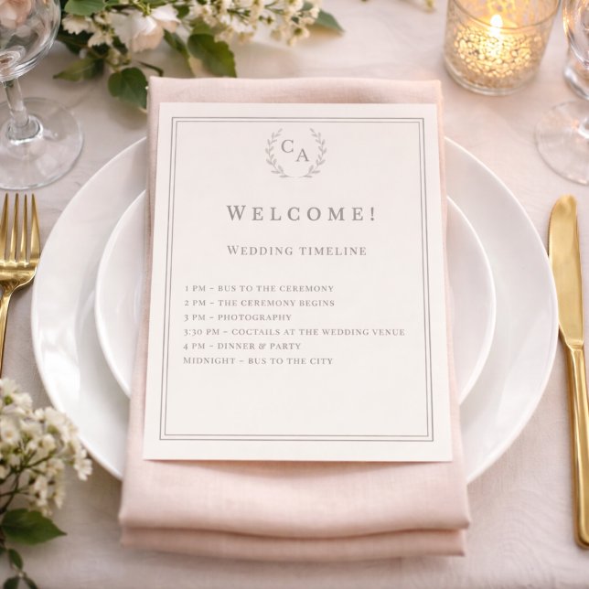 Programa de casamento monogramado em marfim (Criador carregado)