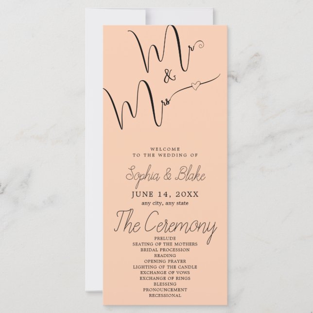 Programa de Casamento Mr & Mrs Minimalista Apricot (Frente)