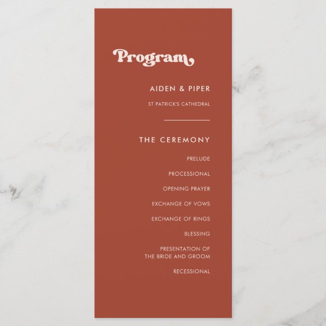 programa de casamento Na moda retro terracotta (Frente)