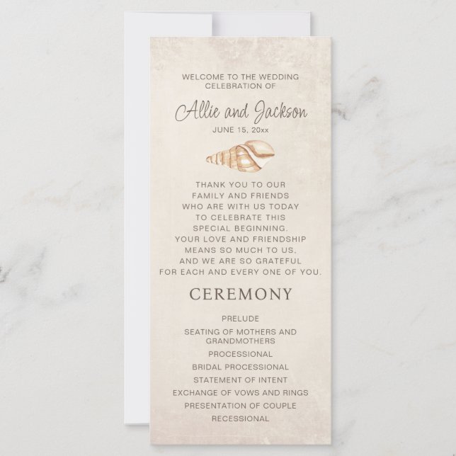 Programa de Casamento na Praia com Conchas de Arei (Frente)