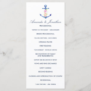 Programa de Casamento Náutico Floral de Aquarelas