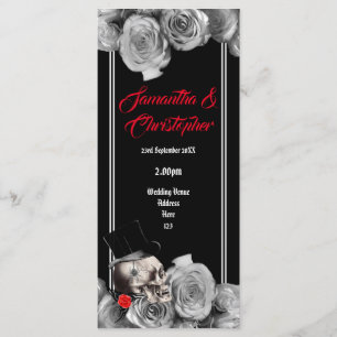 Programa de casamento negro de crânio e rosas