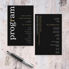 Programa de Casamento Negro Dourado Texto Branco