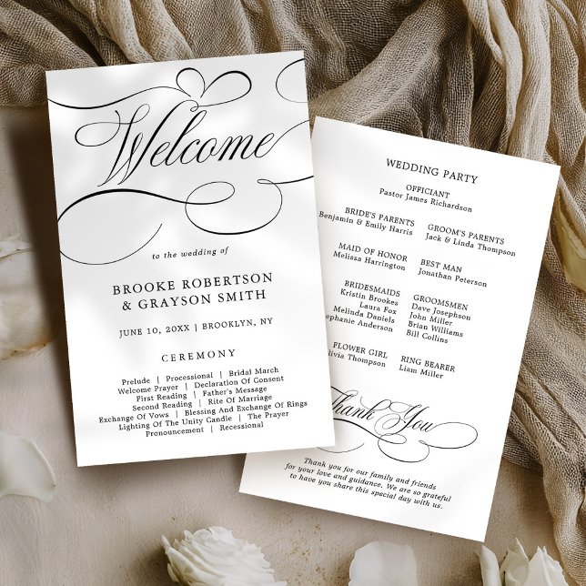 Programa de Casamento Negro eterno de caligrafia m (Modern calligraphy timeless Black Wedding Program )
