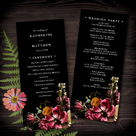 Programa de Casamento Negro Floral Elegante Escuro