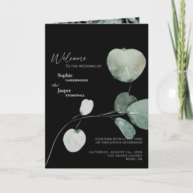 Programa de Casamento Negro Verde Moderno (Frente)
